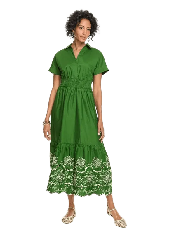 Eyelet Poplin Smocked Dress