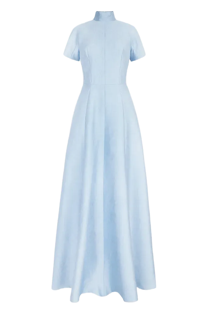 Malinda Dress in Icy Blue Embossed Cloque