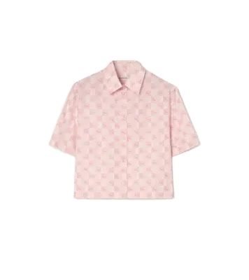 Cropped Knight Checkerboard​ Cotton Shirt in Peony pink - Women | Burberry Official