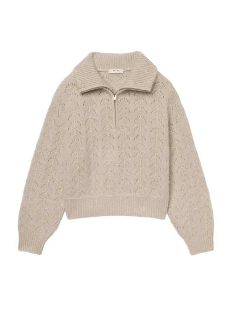 The Airy Lurex Quarter Zip -- Biscuit
