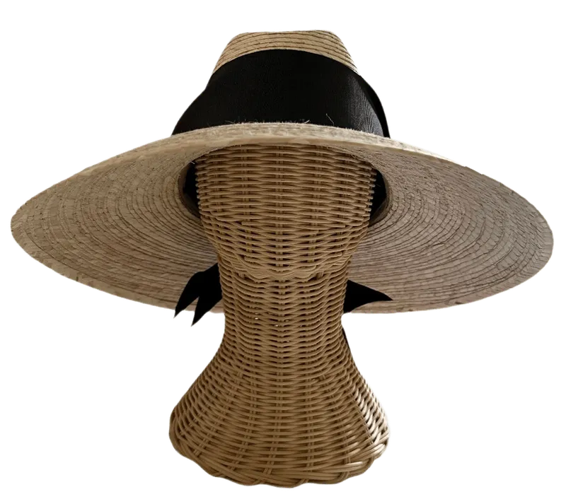 Hollyhock Sun Hat - Wide & Short Black Grosgrain Ribbon