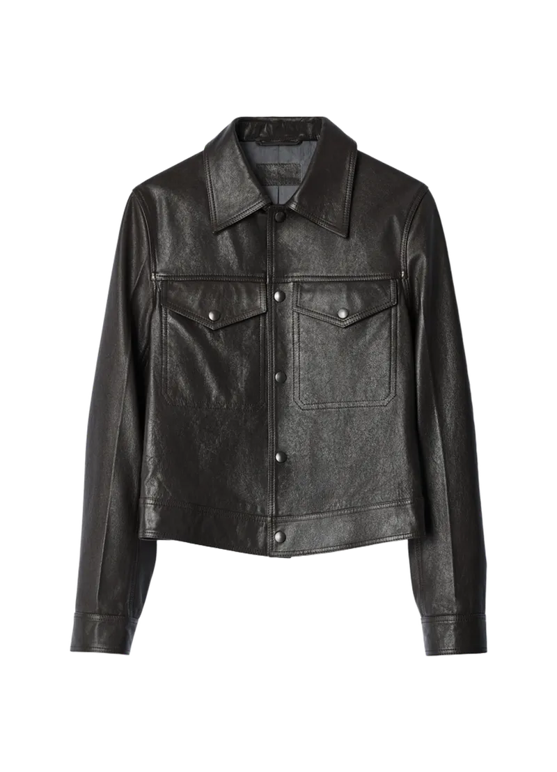 TRUCKER LEATHER JACKET IN GLOSSY COW LEATHER