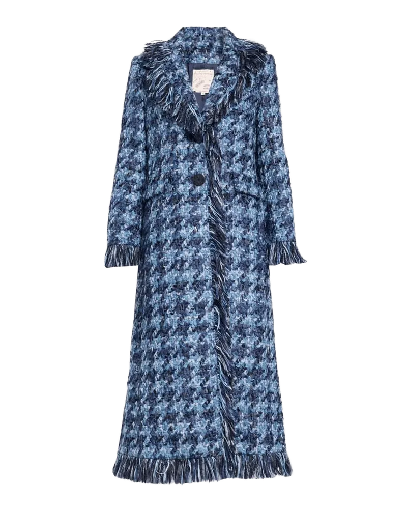 Houndstooth Tweed Fringed Single-Breasted Coat