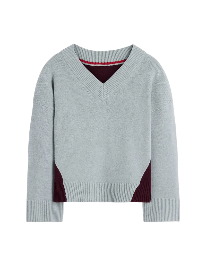 Marta Merino V Neck Jumper-Seamist Blue Colour Block