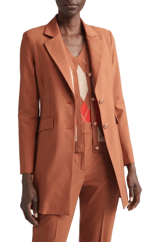 Long Wool Blend Stretch Mélange Jacket