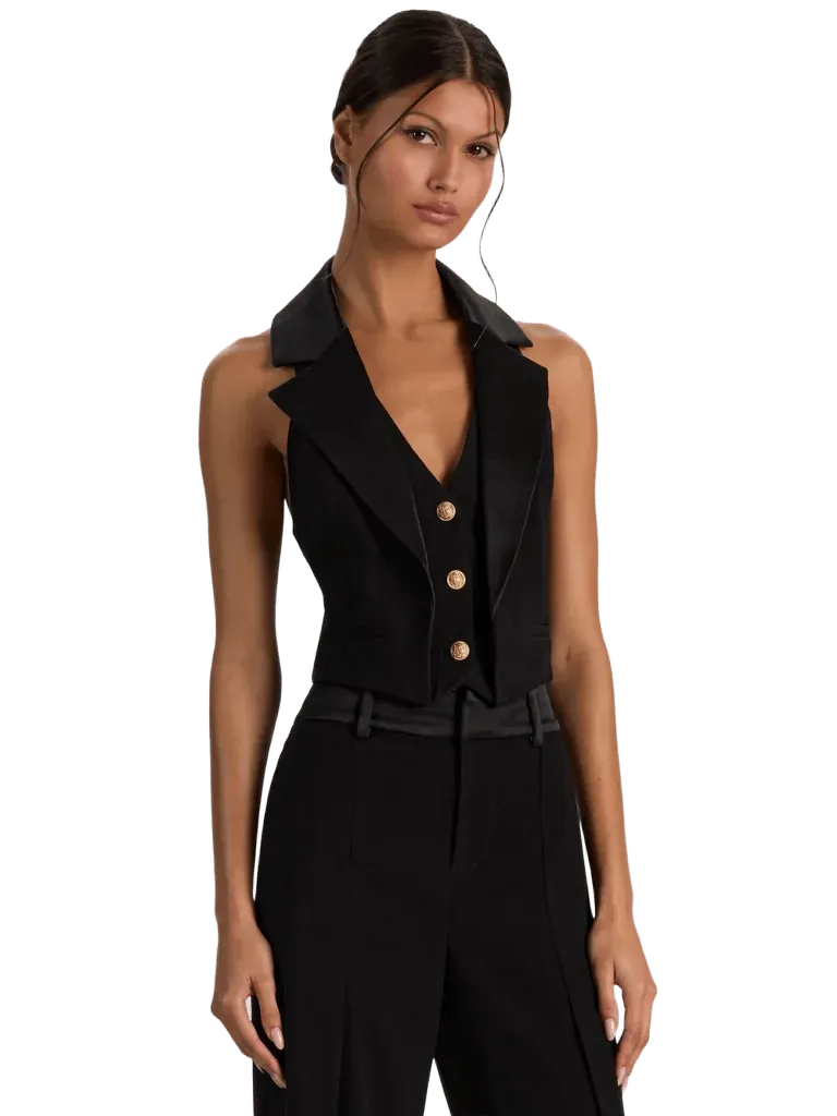 TESSA VEST WITH LAPEL - BLACK