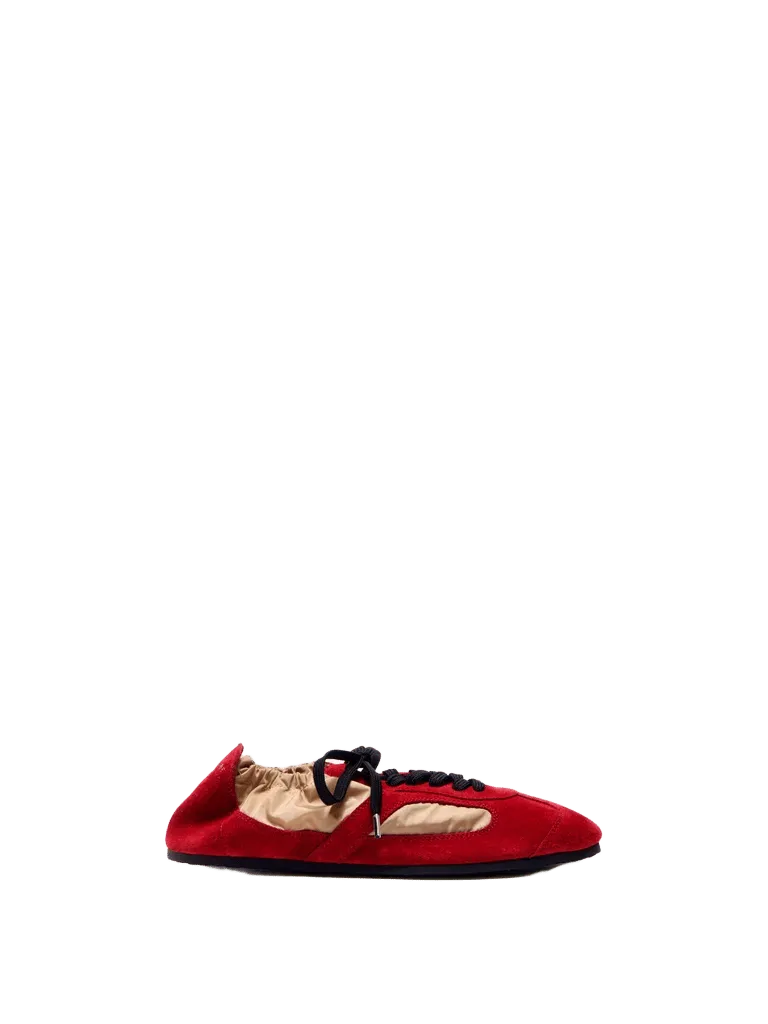 Soft Track Sneakers in Nylon Calfsuede - Birch / Red Combo