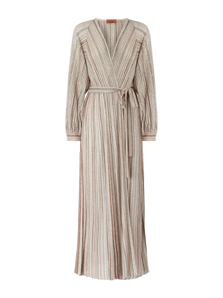 Long ribbed cardigan with belt and sequins