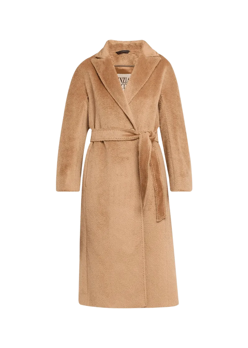Long Belted Notch-Collar Wool-Blend Coat