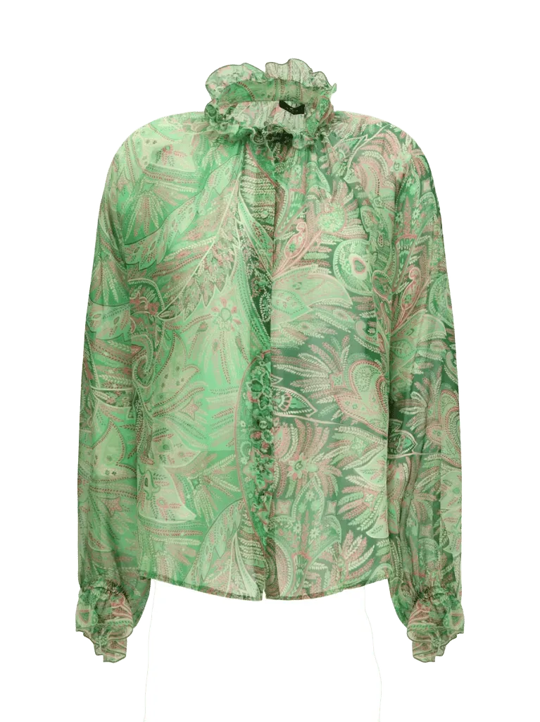 Etro Paisley Ruffled Shirt — Green