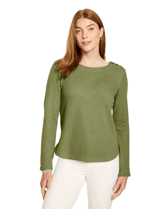 Button Shoulder Crewneck Pullover