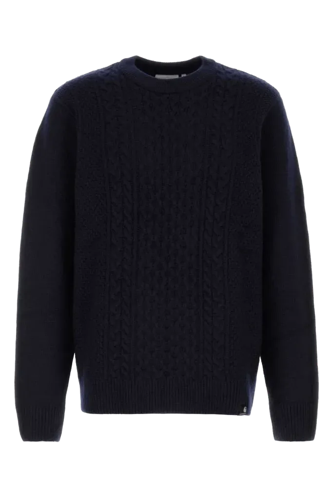 Carhartt Wip Wool Blend Cable Knit Sweater — Navy