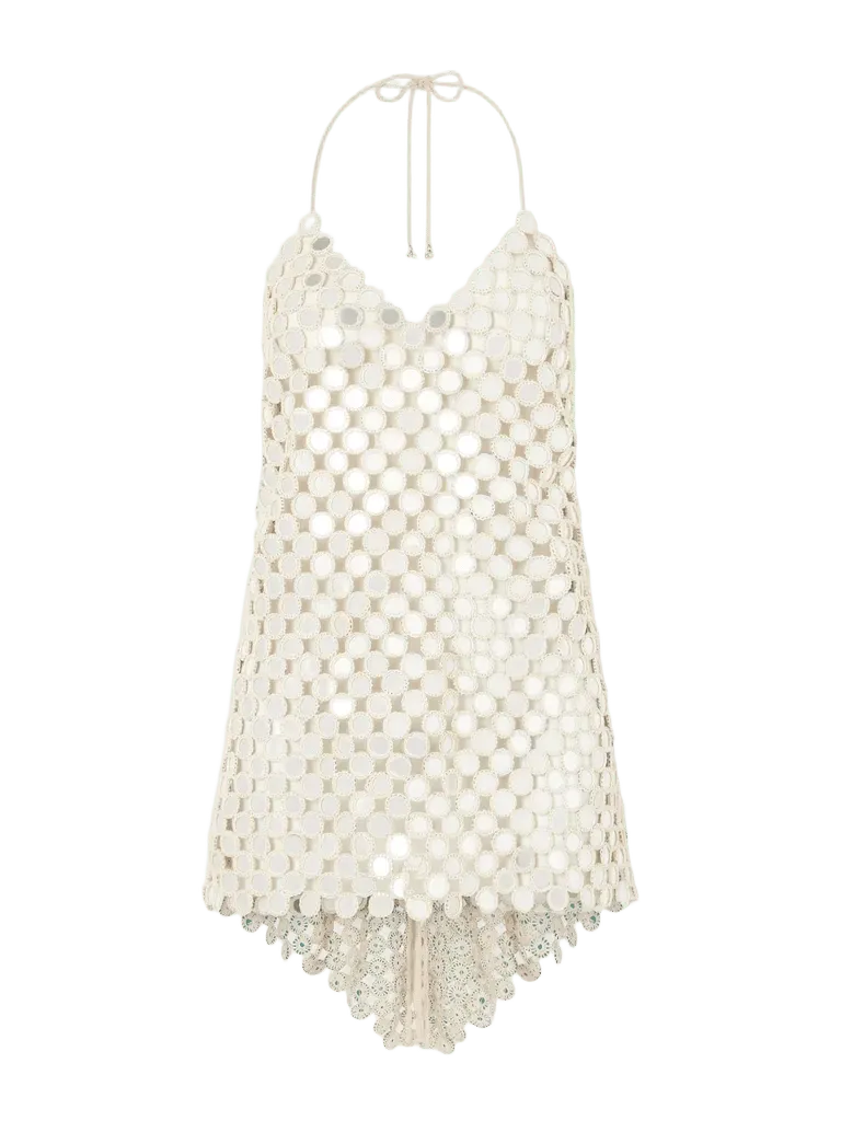 Abla embellished cotton crochet-knit halterneck mini dress