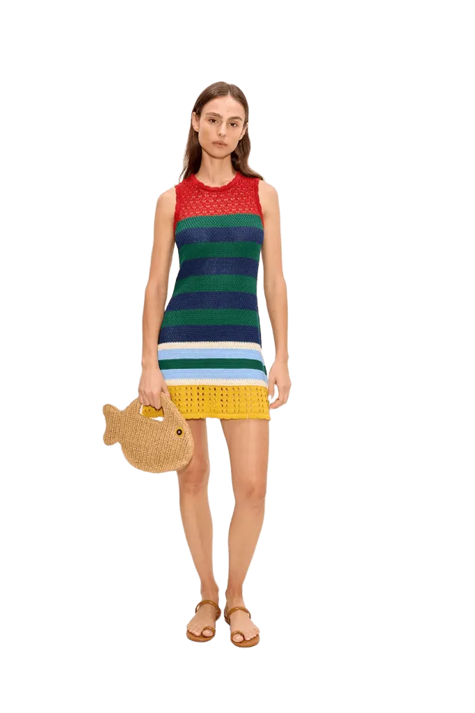 Yvonne Knit Mini Dress In Brick Stripe Combo