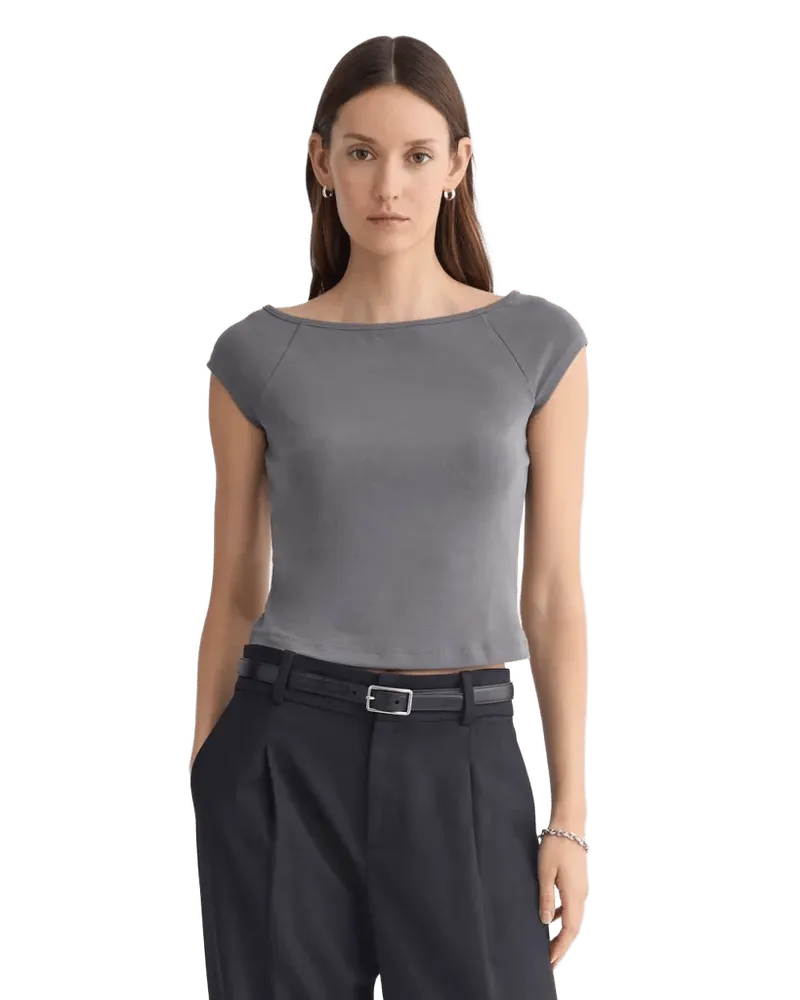 Boatneck Cap-Sleeve Top in Butterknit