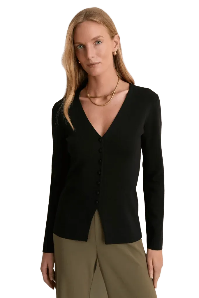 Black V-Neck Structured Natasha Cardigan