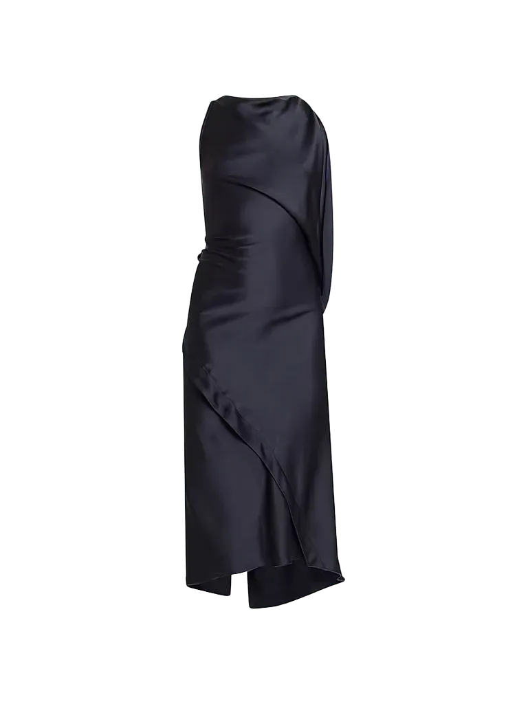 Kyra Satin Asymmetric Midi Dress