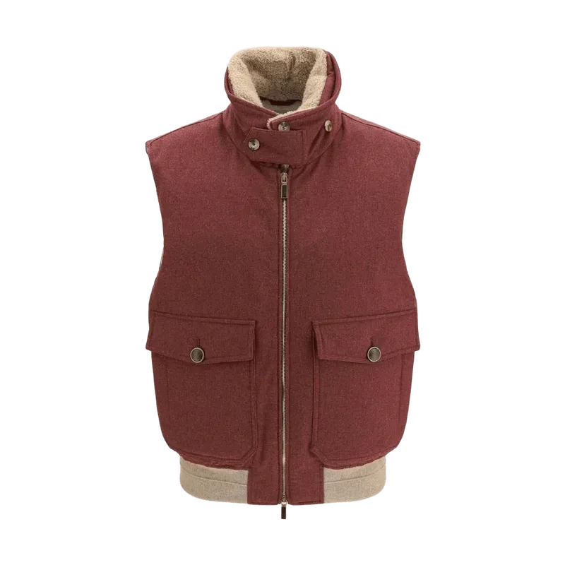 Brunello Cucinelli Wool and Down-Filled Vest — Red