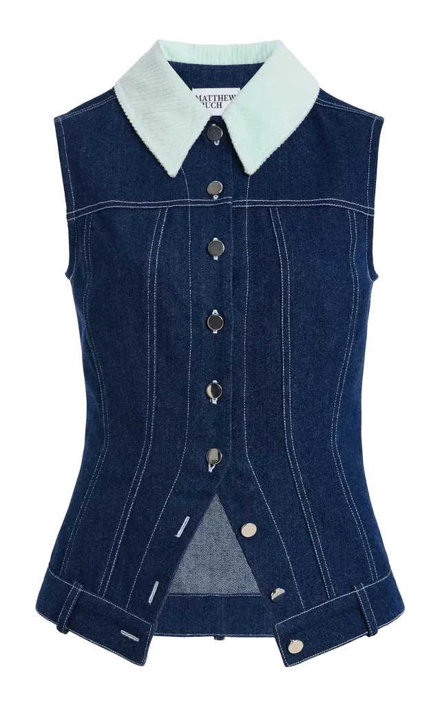 Collared Button Down Denim Vest