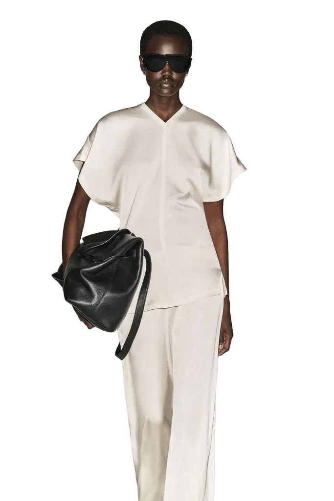 DRAPED CREPE V-NECK TOP
