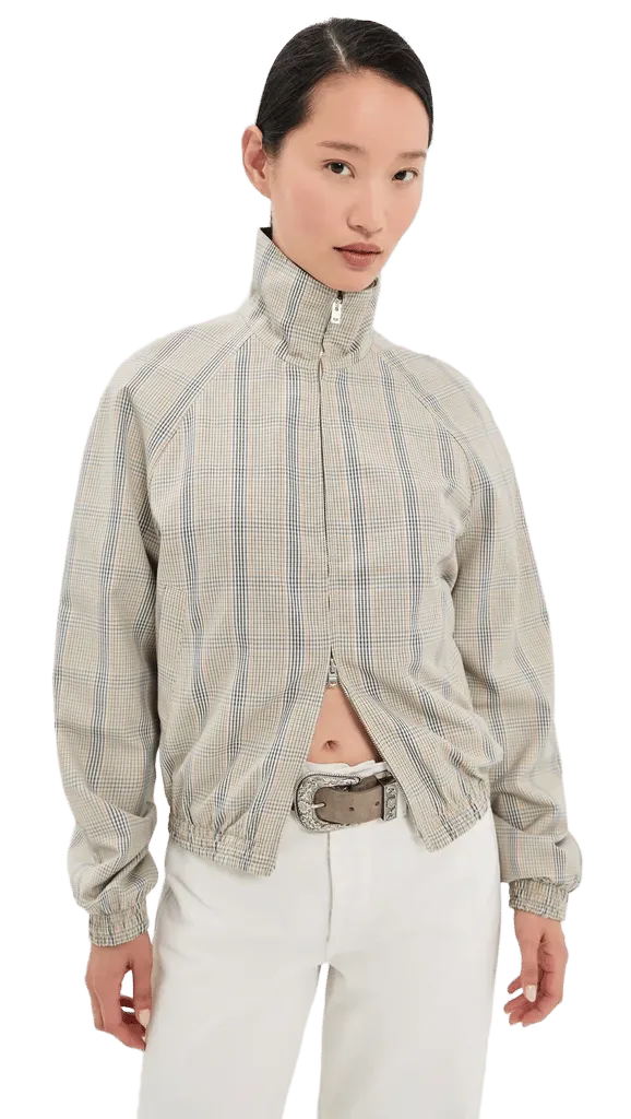 Plaid Bomber Funnel Neck Jacket