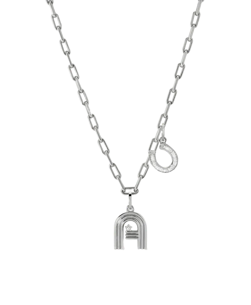 Groovy Diamond Initial + Horseshoe Charm Necklace