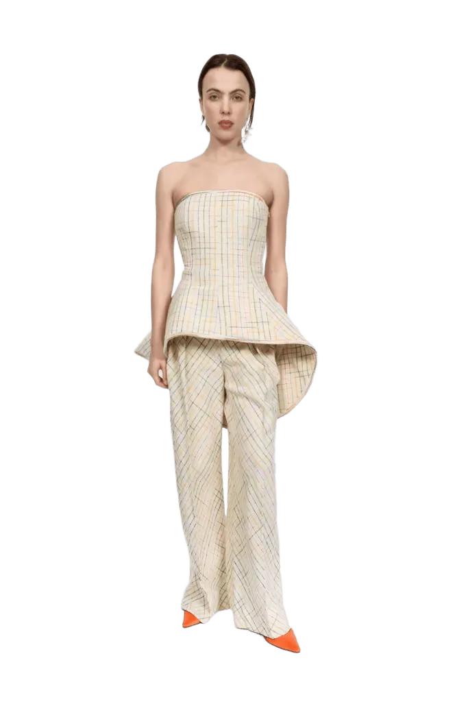 Wide Leg Pleat Pleat Pants in Space-Dyed Check Silk
