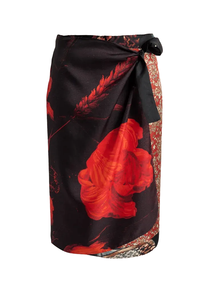 Scarfy Multi-Print Wrap Midi Skirt