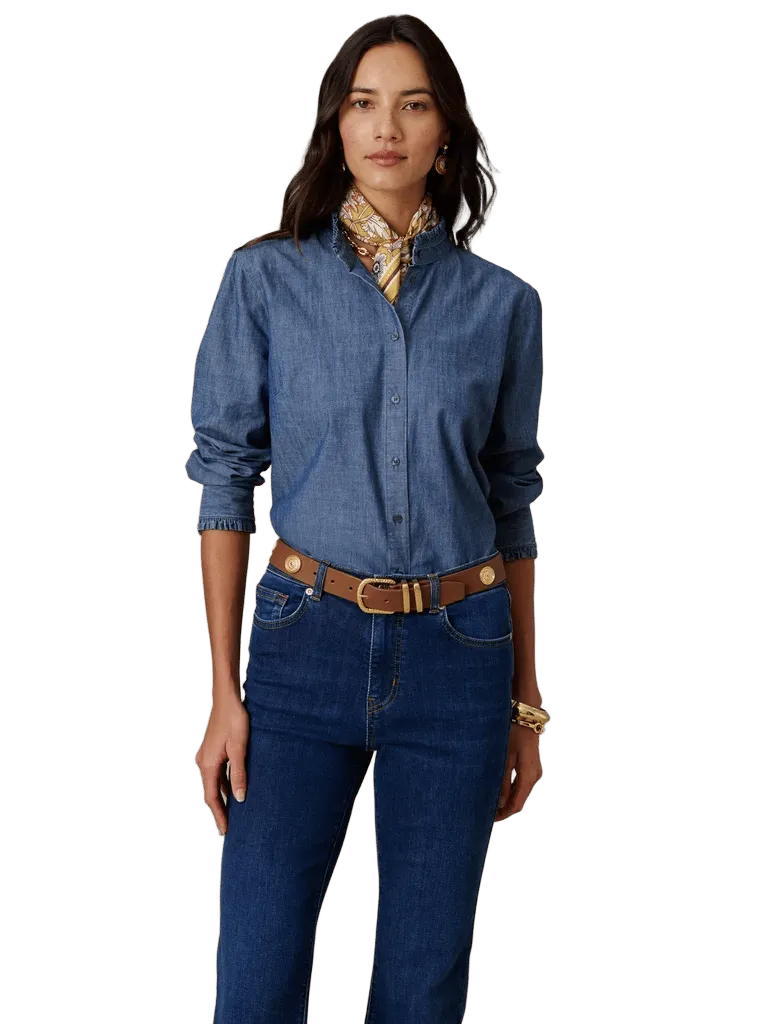 Tess Ruffle Collar Chambray Shirt