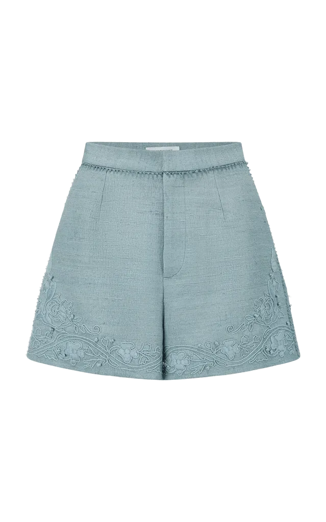 Embroidered Silk Mini Shorts