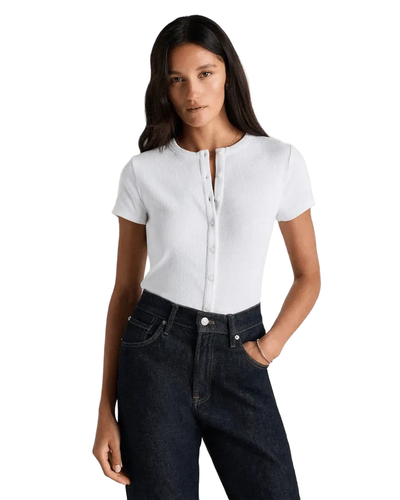 Organic Cotton Micro-Rib Button Tee