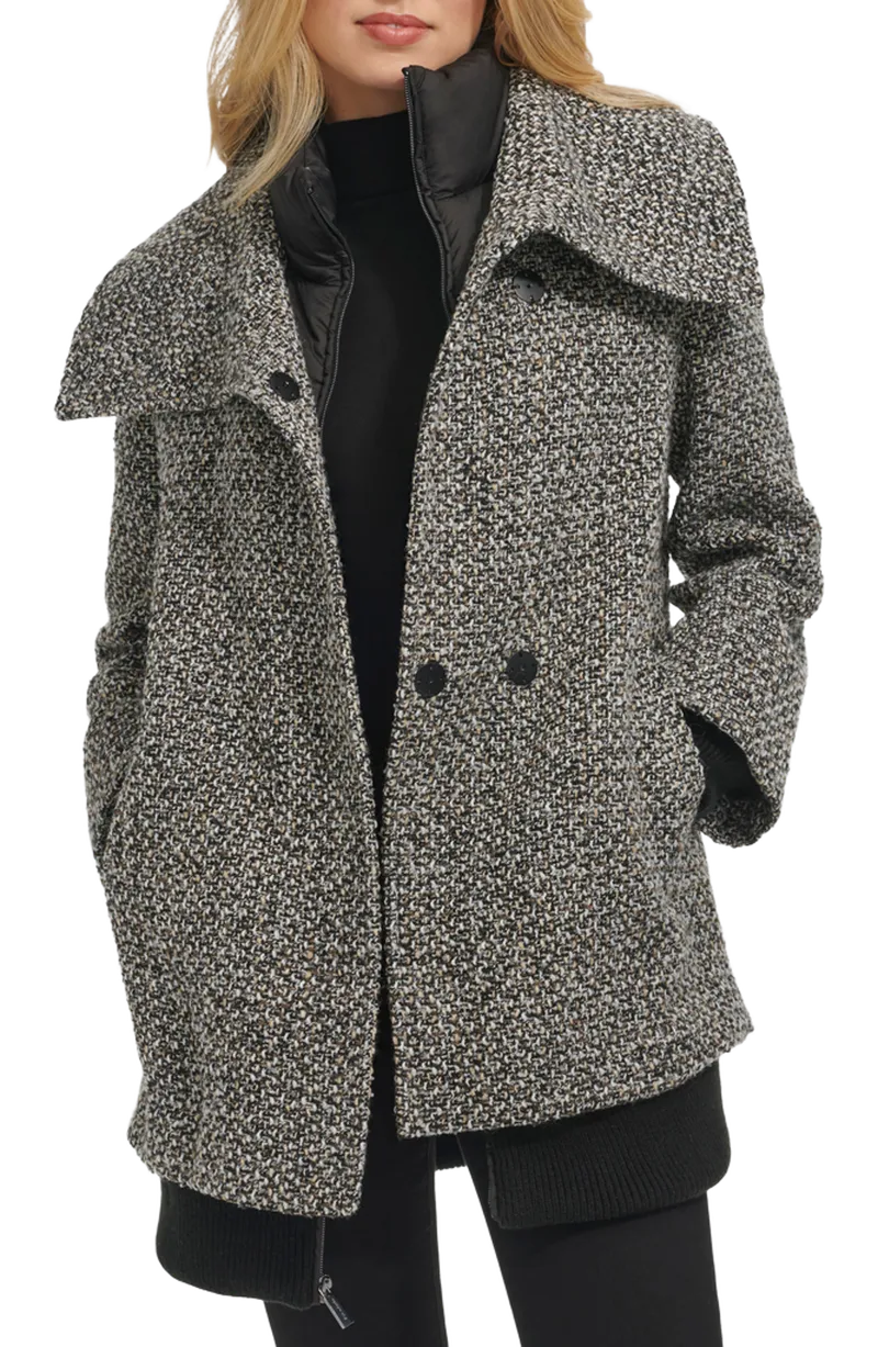Wool Blend Tweed Coat with Quilted Insulated Liner