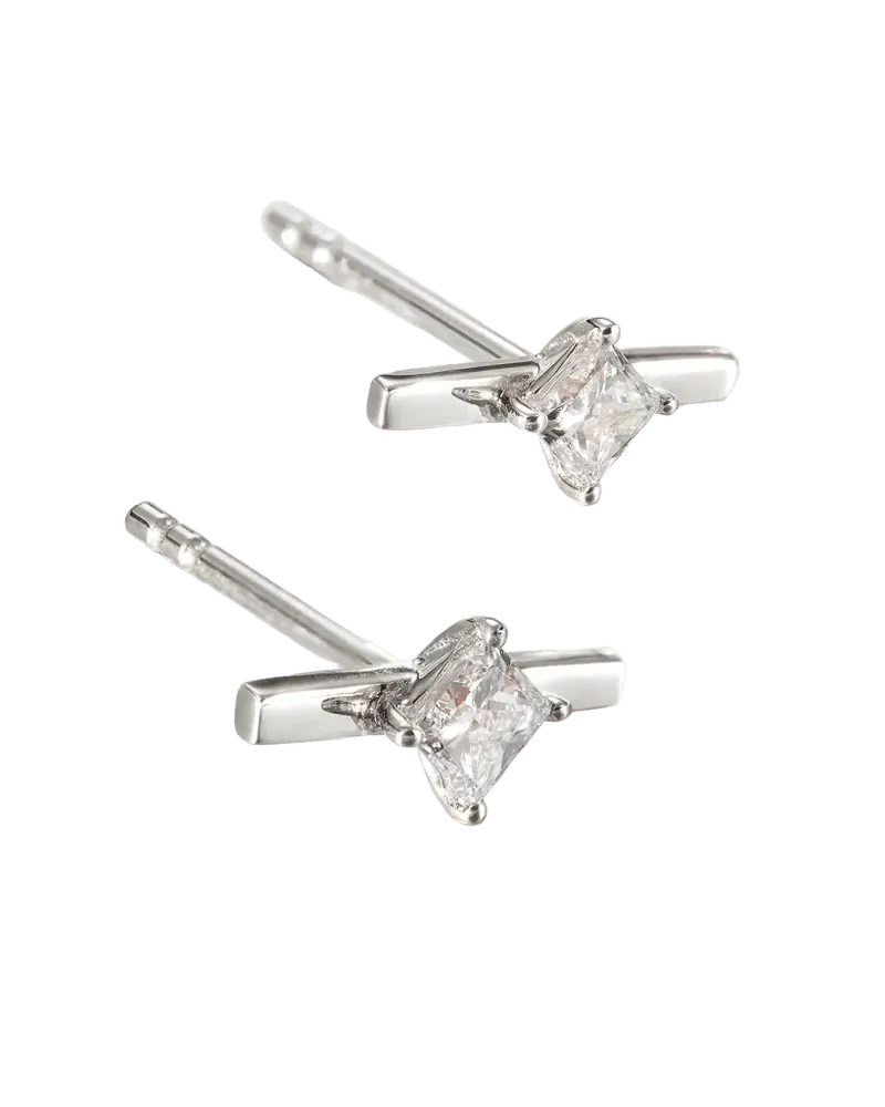 14K Princess Cut Diamond Bar Stud Earrings