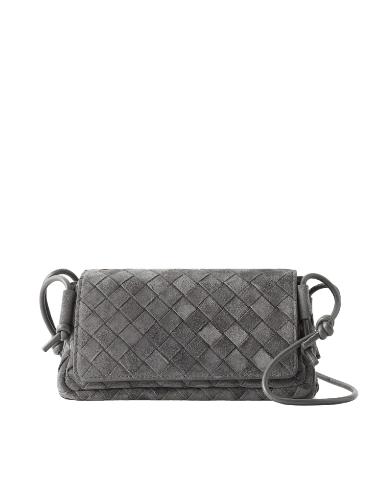 Notturno Intrecciato suede shoulder bag - gray - One Size