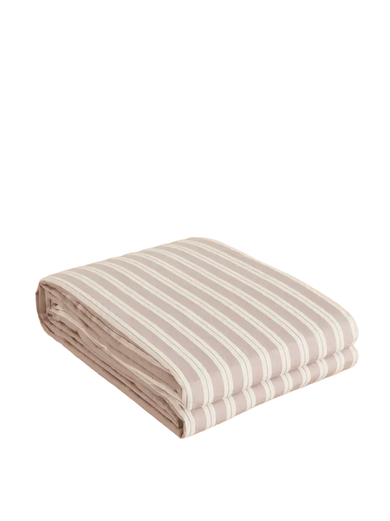 Striped organic cotton-percale king duvet cover - cream - One Size