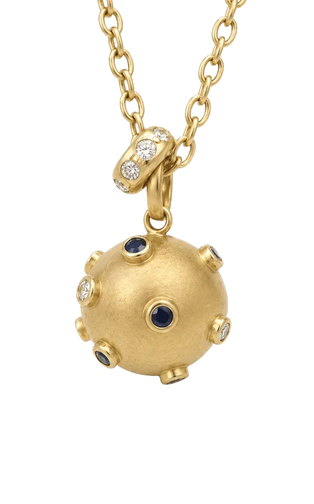 20K Peach Gold Sonoma Sara Orb With Diamonds And Blue Sapphires Pendant