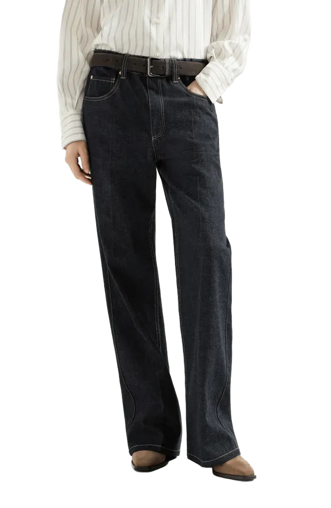 No-fade denim contemporary trousers with monili