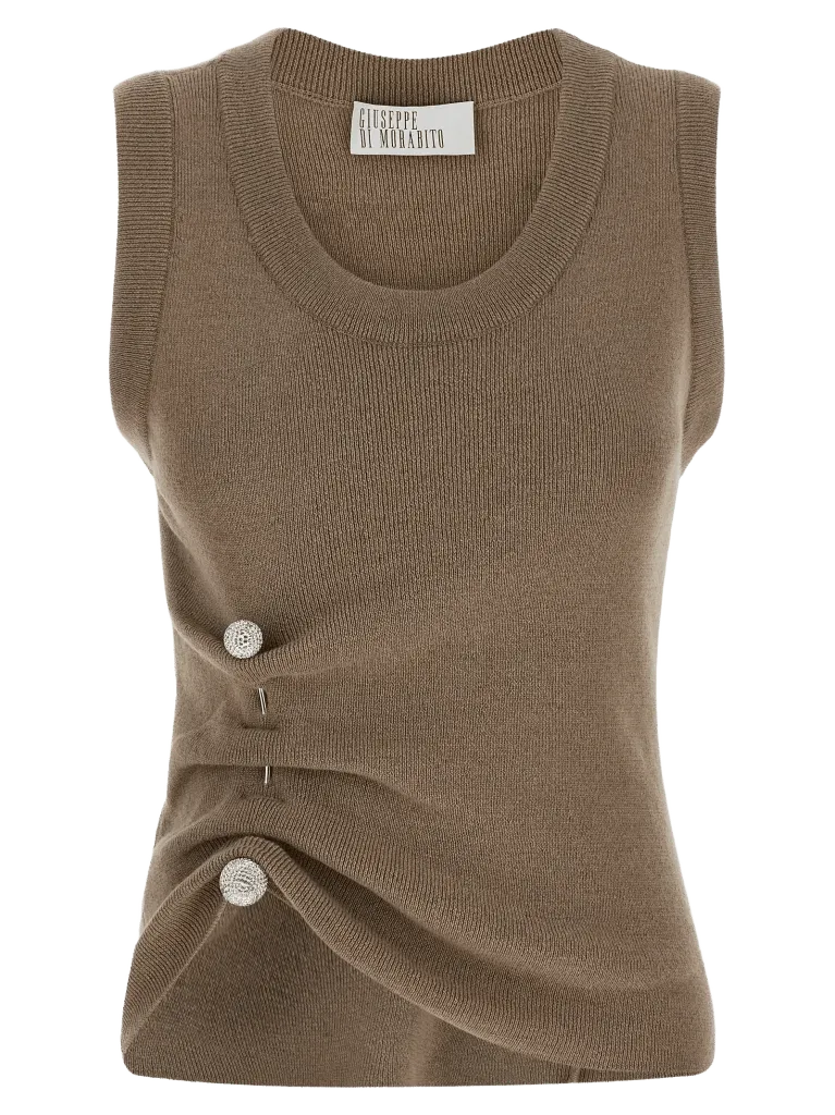 Giuseppe Di Morabito Virgin Wool Ribbed Tank Top — Beige