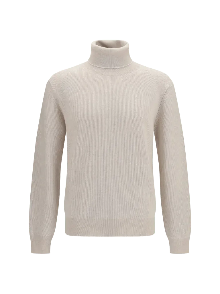 Brioni Wool and Cashmere Turtleneck Sweater — Beige