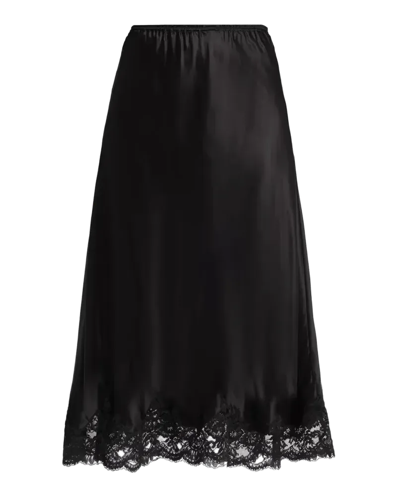Lace-Trim Satin Midi Skirt