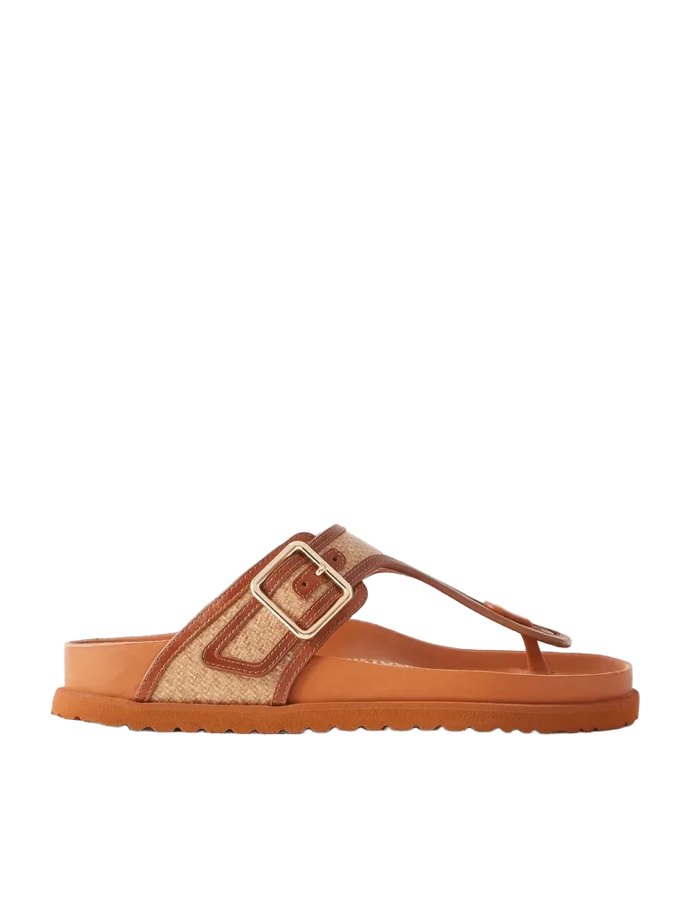 Gizeh Framed leather-trimmed raffia sandals
