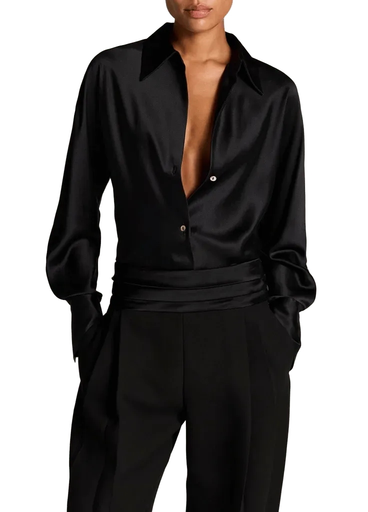 Silk Bias Long-Sleeve Blouse