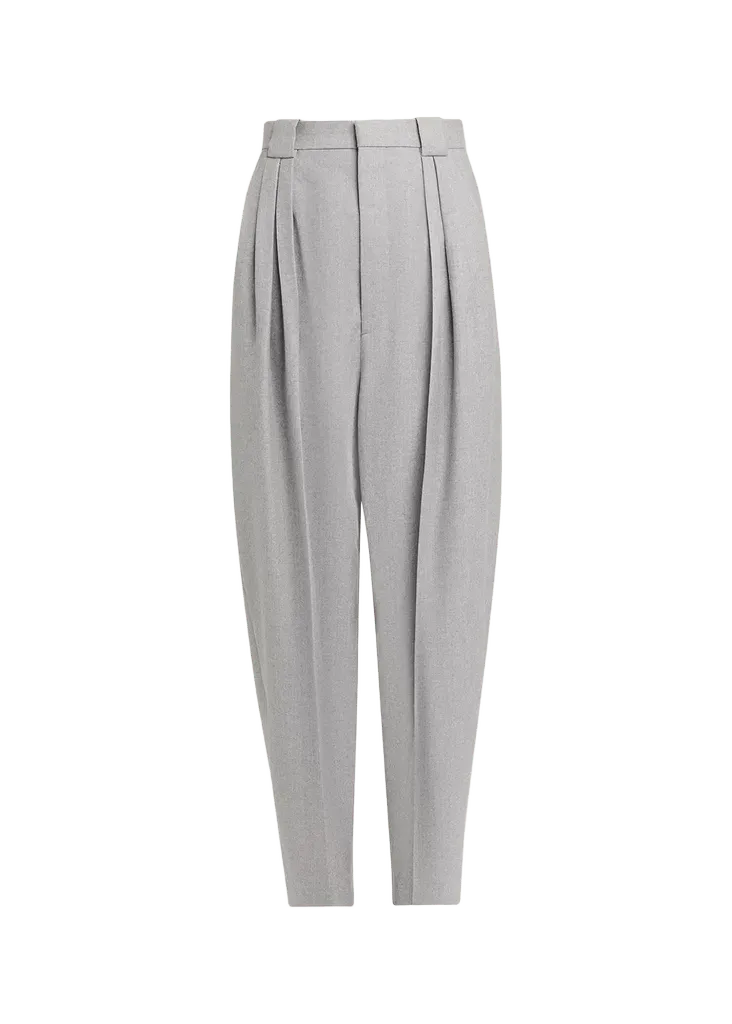 Pleated Wool Barrel-Leg Trousers