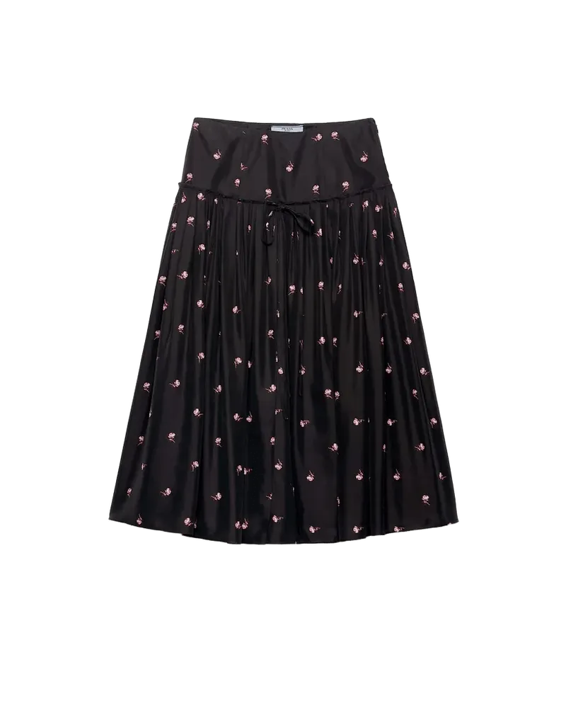 Floral print washed silk midi-skirt