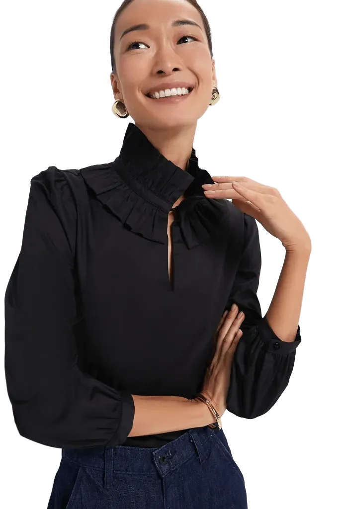 Black Ruffle Neck Bouvier Blouse