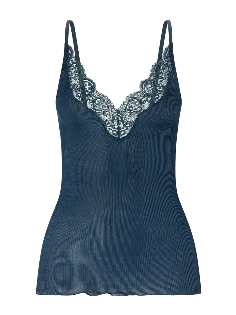 Lace-trimmed ribbed silk-jersey tank