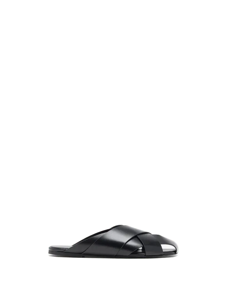 Slant Cross Slides in Brushed Calf - Black