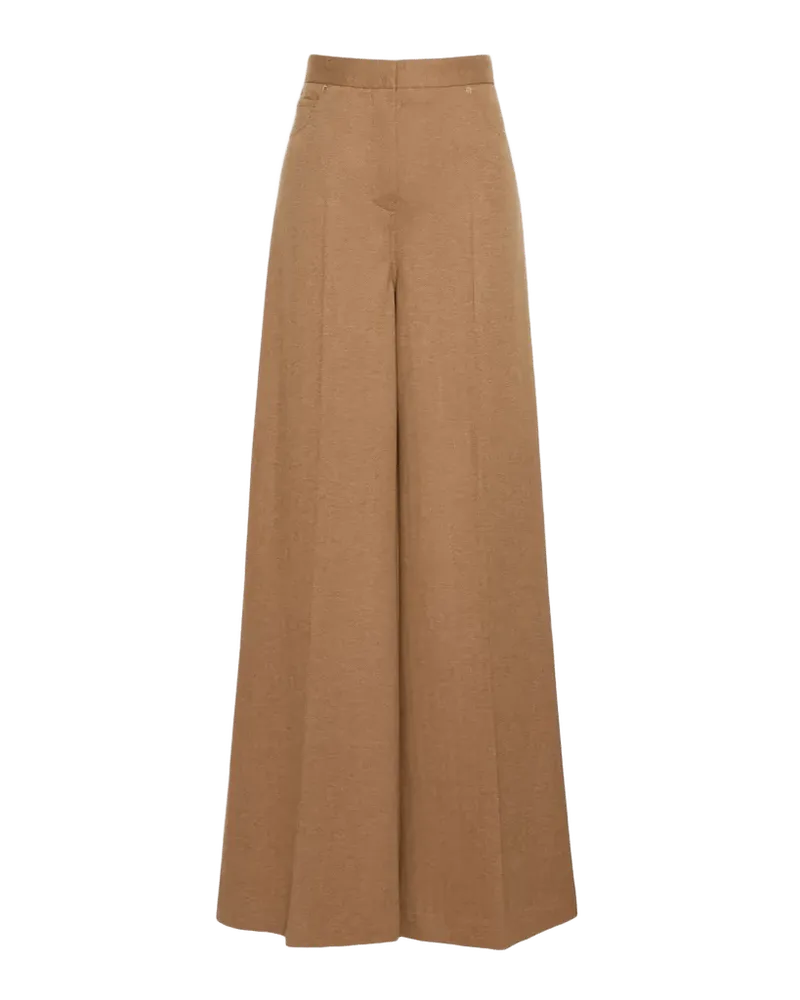 Wool Herringbone Wide-Leg Trousers
