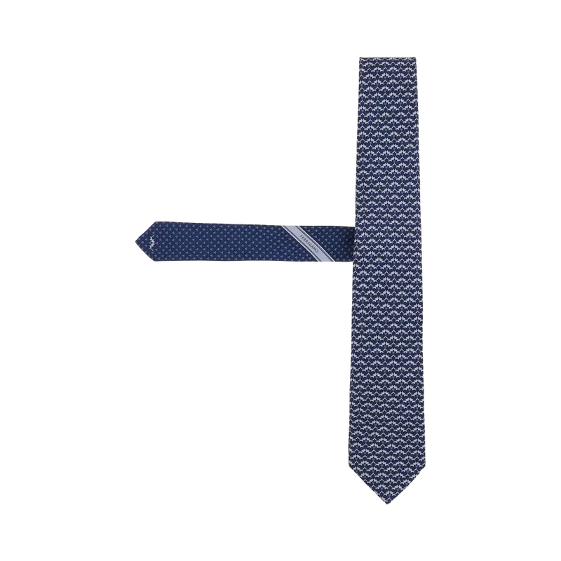 Ferragamo Patterned Silk Necktie — Blue
