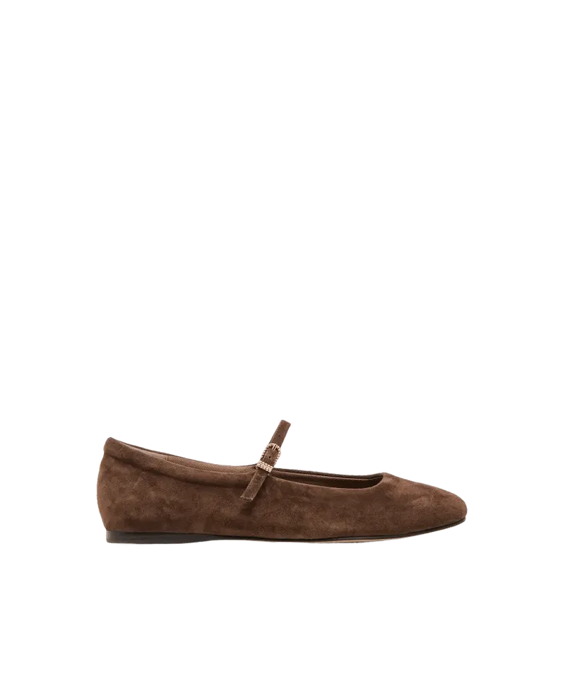 REYES WIDE BALLET FLATS DK BROWN SUEDE
